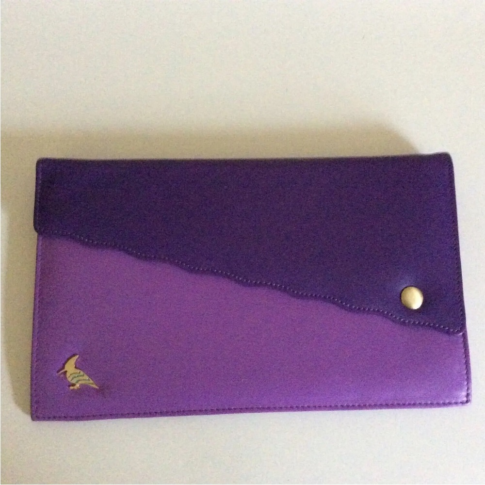 Oneoddbird Purple Leather Clutch Folio Document Photo Wallet Organization Travel